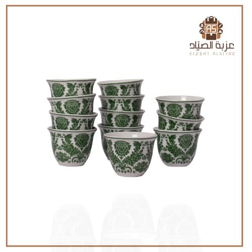طقم فناجيل اخضر نقش الطير