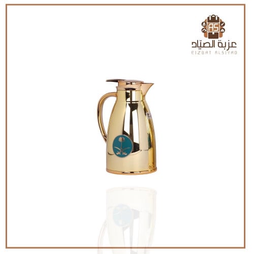 ترمس قهوة وشاي ذهبي مع شعار سيفين ونخلة