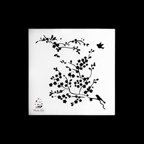 272 - ورق استنسل أزهار الكرز الياباني  13سم * 13سم