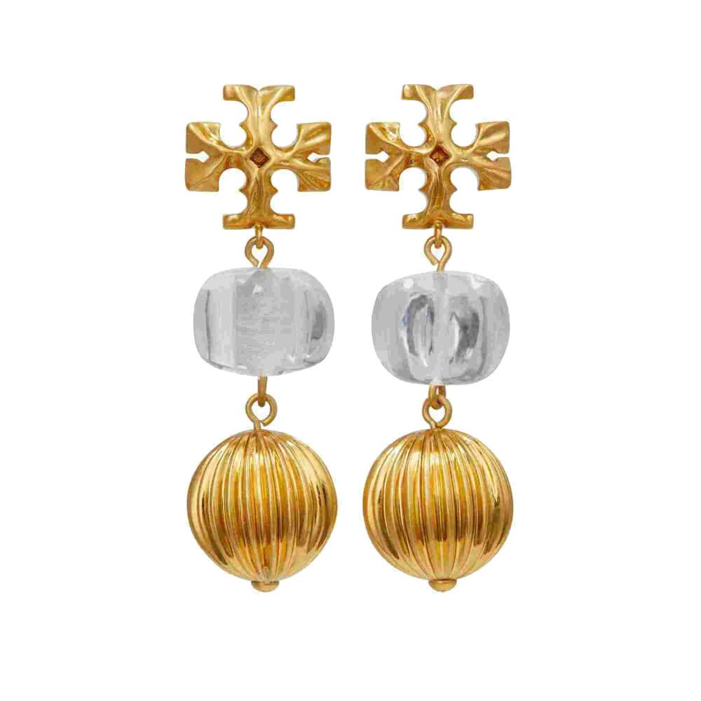 トリーバーチ ピアス ROXANNE SMALL EARRING Brass and Clear Roxanne Small Tassel Earring: Women's Designer Earrings