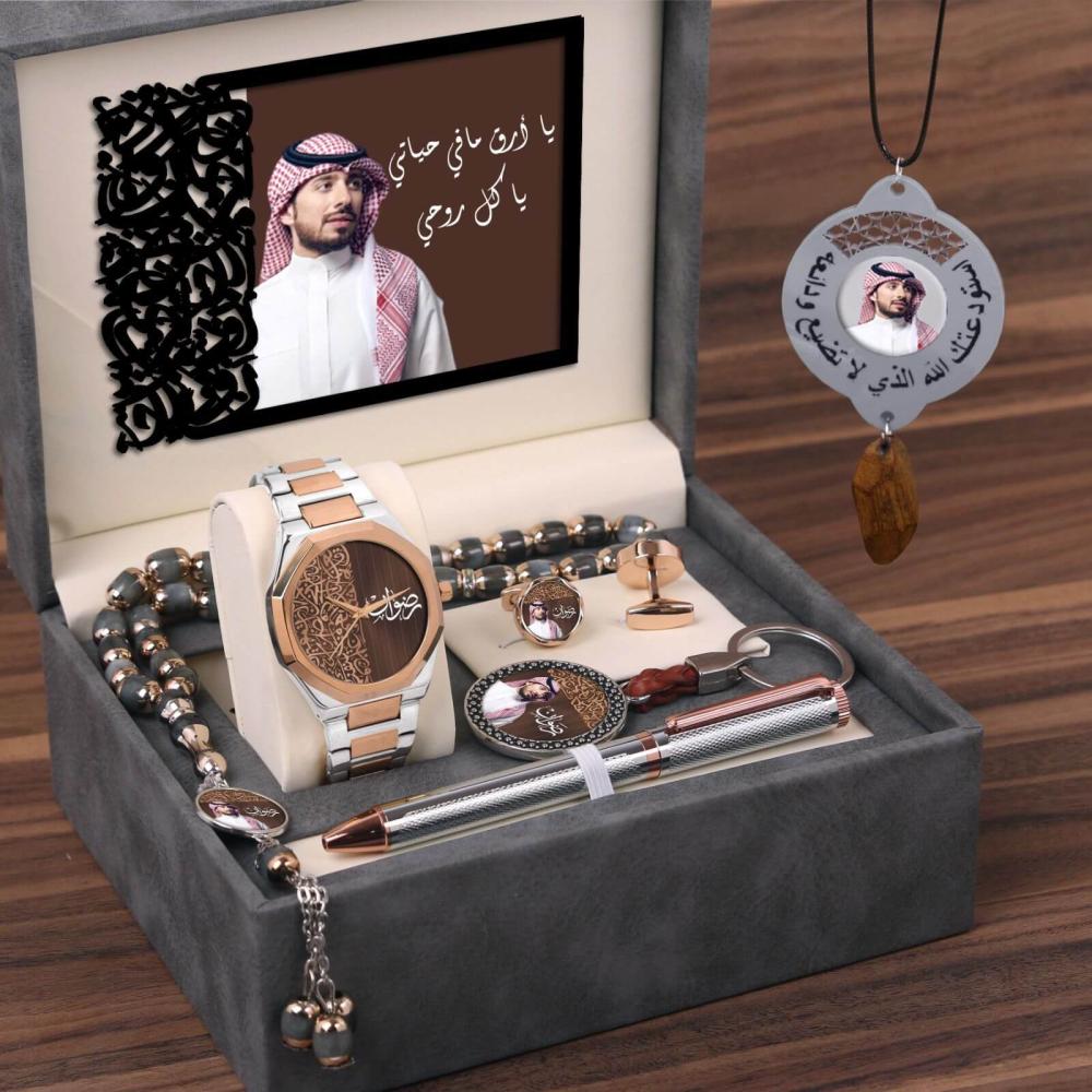 طقم ساعه رجالي بالاسم والصوره هدايا رجالية فخمة كبك قلم سبحه ميداليه