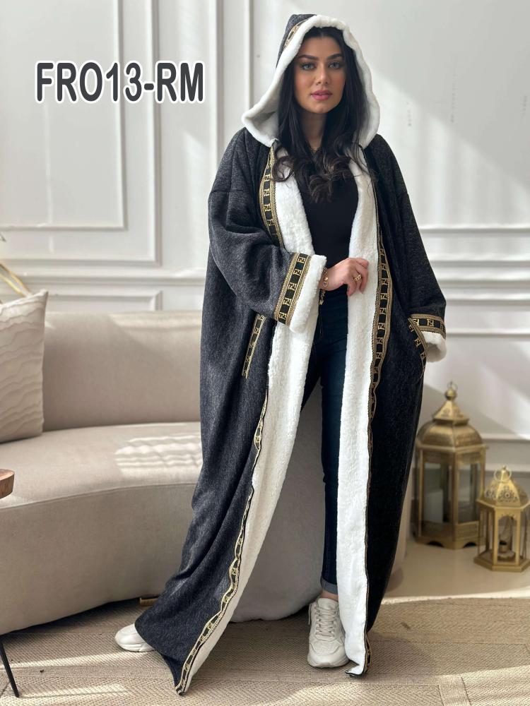 فروات شتويه نسائية فرزاتشي اسود مطرز فروه نسائي فخمه ملابس شتاء برد