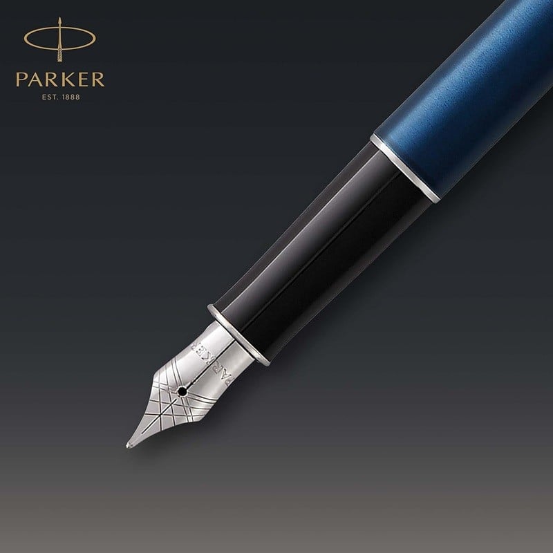 Parker Sonnet Fountain Pen Blue lacquer cap and barrel accented by palladium-finished clip and trim