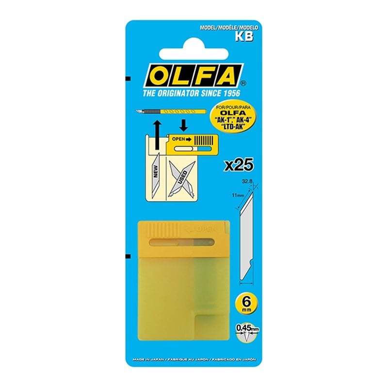 Olfa 25 blades for standard and professional art knife in a plastic case