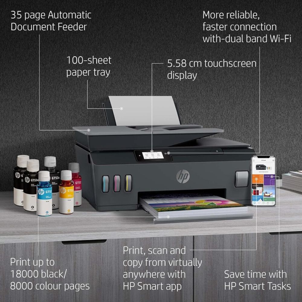 اتش بي طابعة لا سلكية ذكية بدون خراطيش حبر 530 ملونة 3 في 1