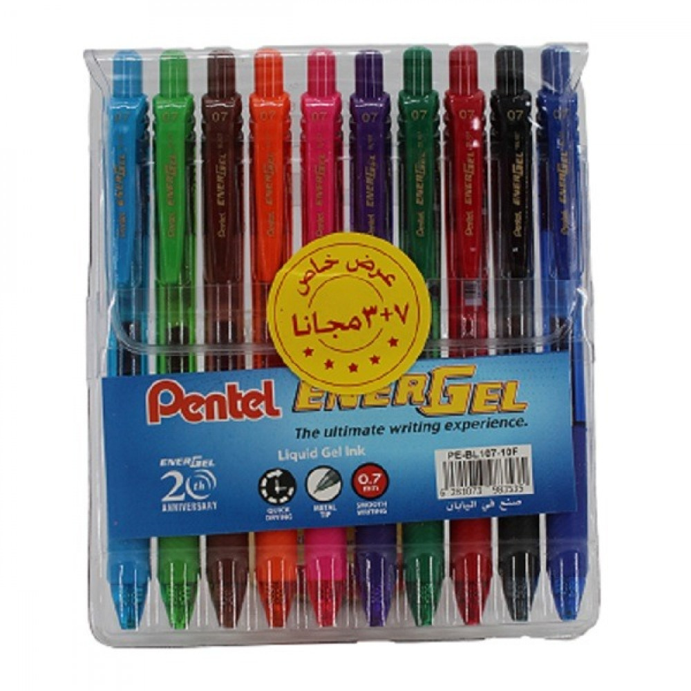 6 x Pentel EnerGel Ener Gel BL107 0.7mm Metal Tip Rollerball Gel Ink Pen Red 
