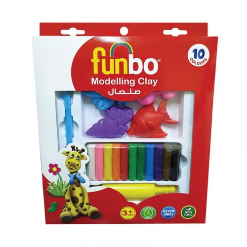 فنبو صلصال 150 جرام 10 ألوان + 4 قوالب + فرادة