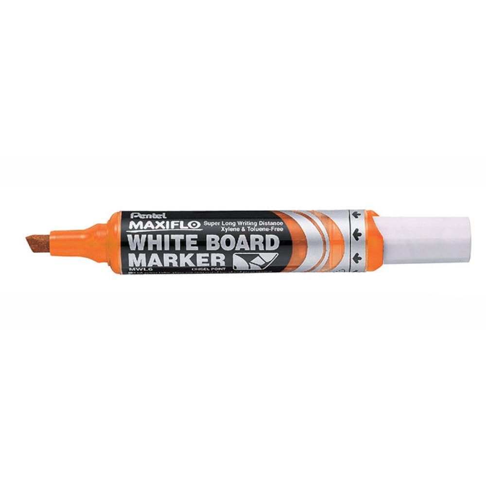Pentel Maxiflo Medium Chisel Tip Liquid Ink Dry Wipe Marker MWL6 BX = 12 Pens