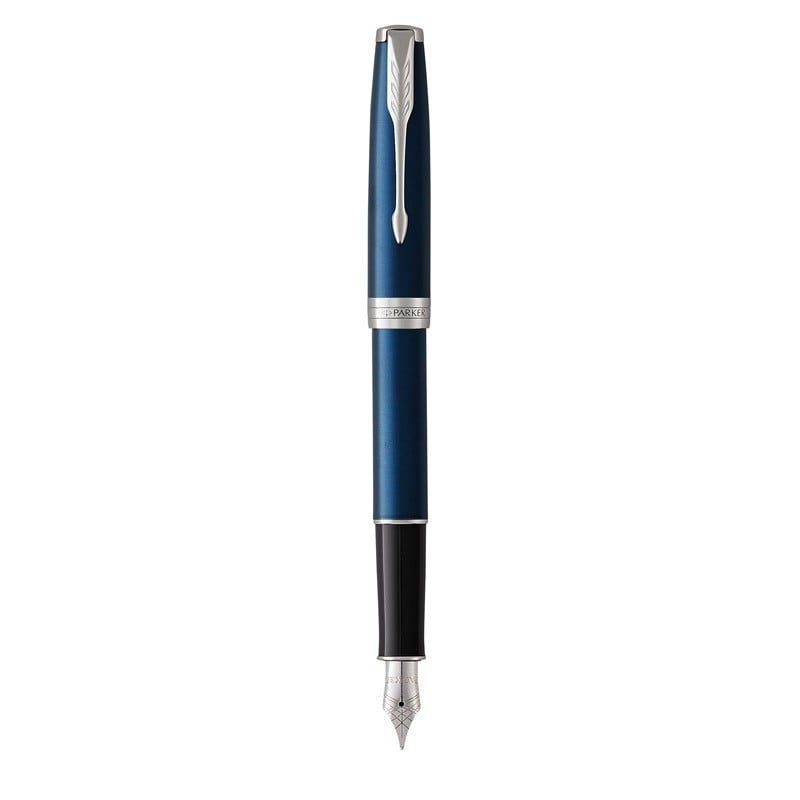 Parker Sonnet Fountain Pen Blue lacquer cap and barrel accented by palladium-finished clip and trim