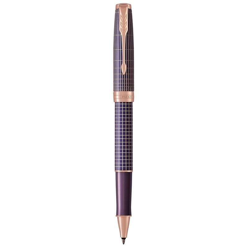 Parker Sonnet Rollerball Pen - Chiselled Purple Matrix Pink Gold Trim