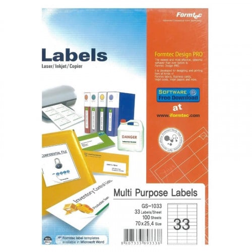 Formtec Sticker A4 33 Labels/Sheet