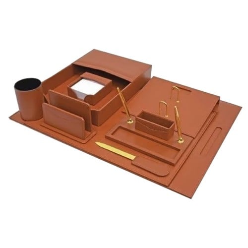 ساب طقم مكتب 8 قطع جلد بني فاتح