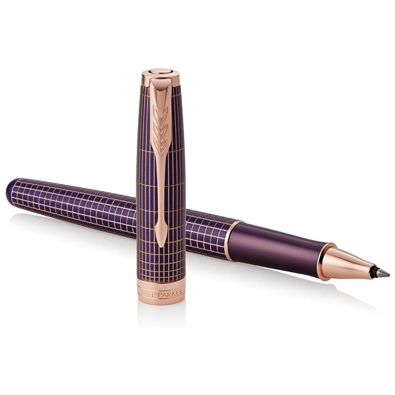 Parker Sonnet Rollerball Pen - Chiselled Purple Matrix Pink Gold Trim