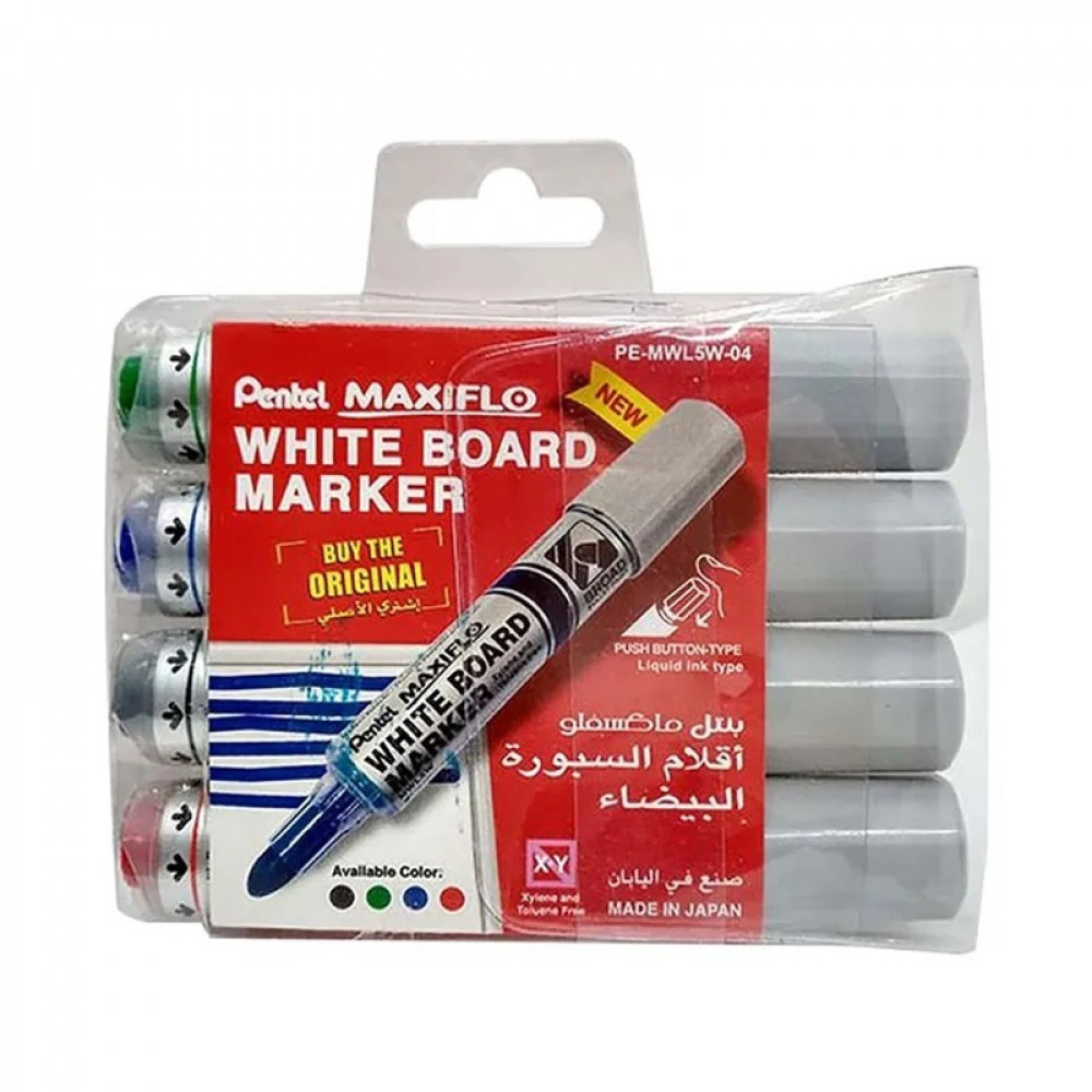 Pentel Maxiflo Dry Wipe Fine Chisel Point Marker - Black - Pack of 12