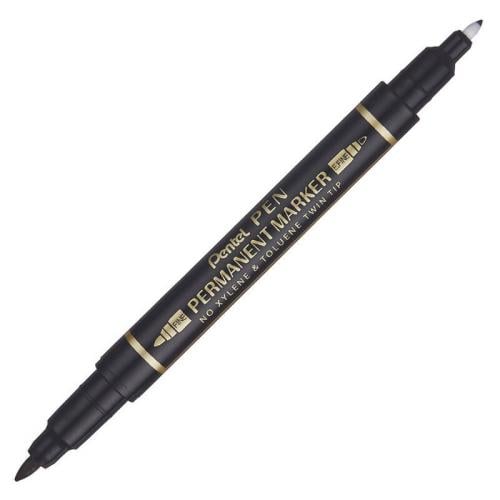 Pentel Pen Permanent Marker Twin Tip Black Bx=12 Pcs