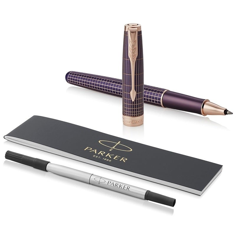 Parker Sonnet Rollerball Pen - Chiselled Purple Matrix Pink Gold Trim