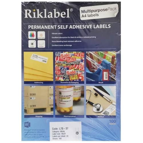 ريكليبل ورق لاصق أبيض مطفي 37X70 مم 24 لاصق/الصفحة