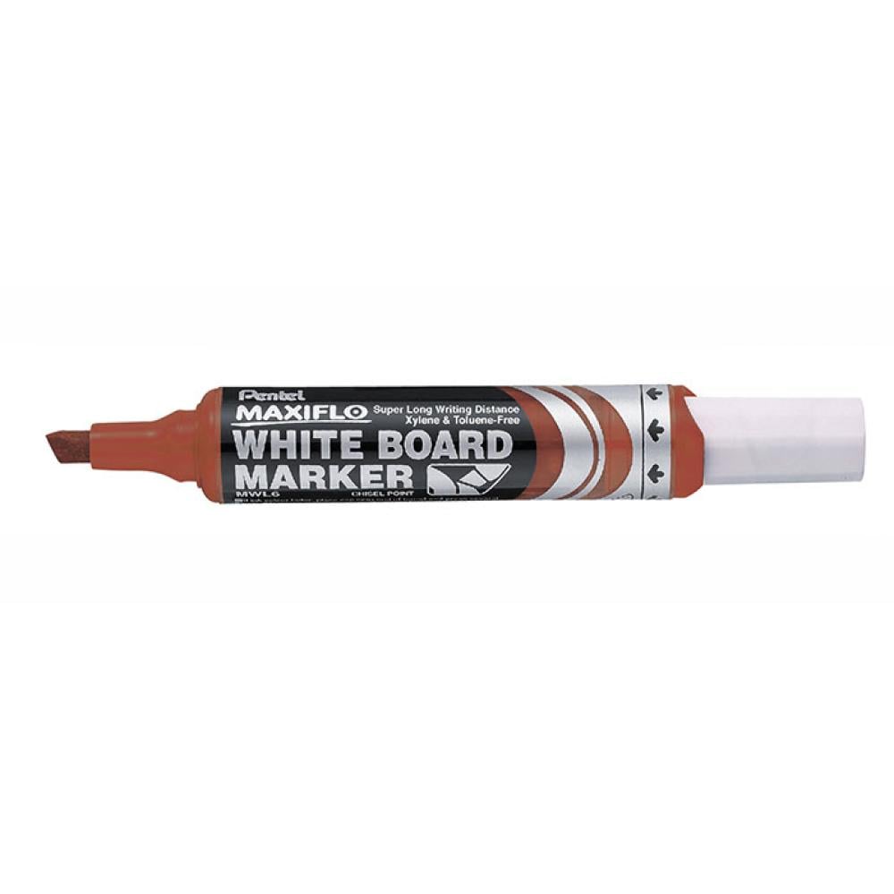 Pentel Maxiflo Medium Chisel Tip Liquid Ink Dry Wipe Marker MWL6 BX = 12 Pens