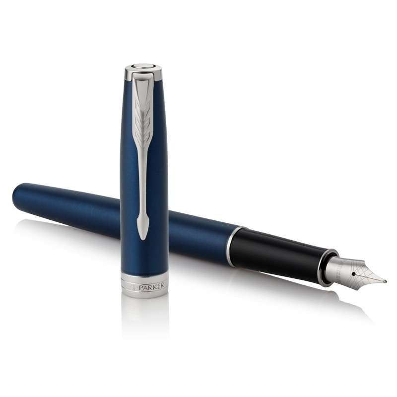 Parker Sonnet Fountain Pen Blue lacquer cap and barrel accented by palladium-finished clip and trim