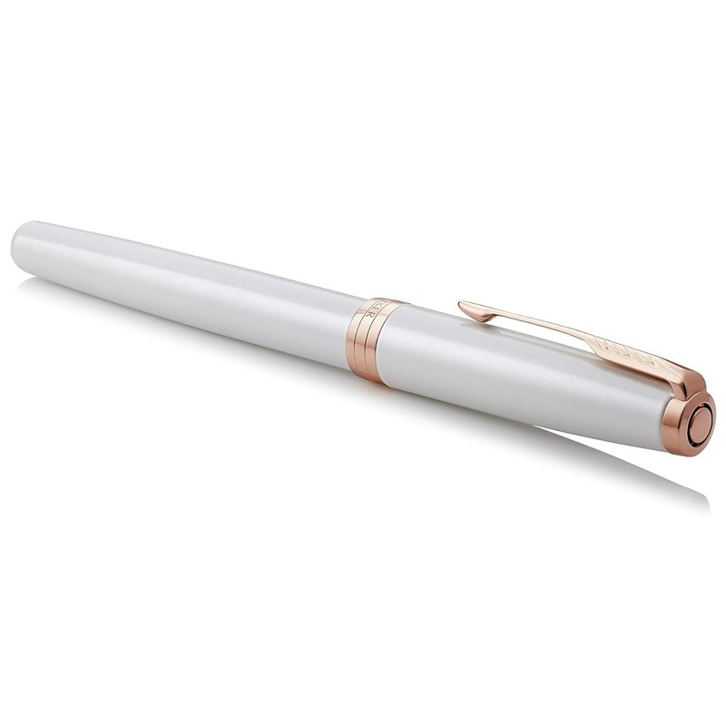 PARKER Sonnet Fountain Pen, Pearl Lacquer Rose with Gold Trim, Solid 18k Gold Medium Nib