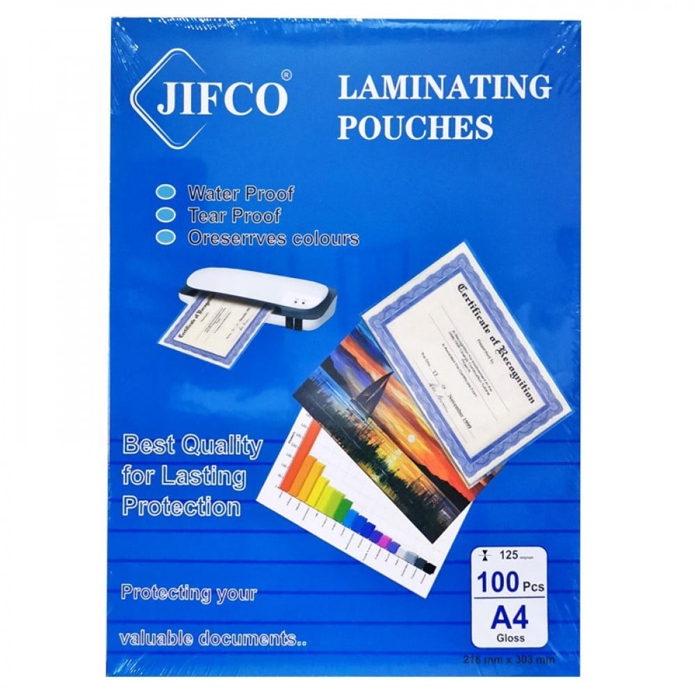 Jifco Laminating Pouches A4 125 Mic 100 Sheets
