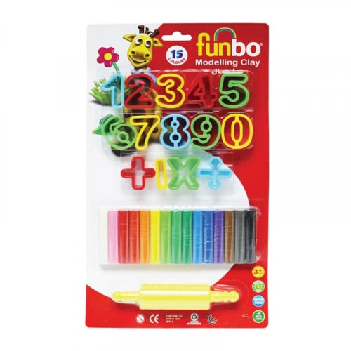 فنبو صلصال 200 جرام 15 لون + 14 قالب + فرادة