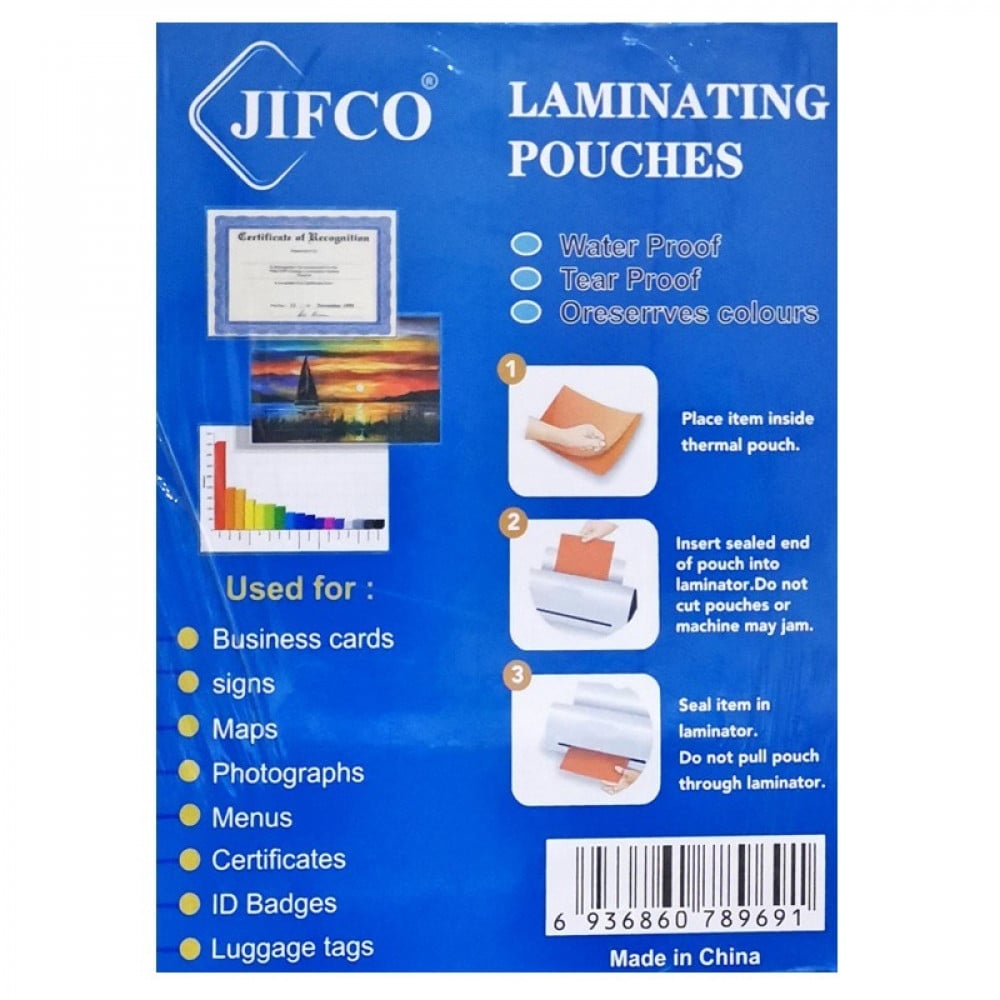Jifco Laminating Pouches A4 125 Mic 100 Sheets