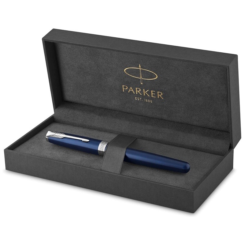 Parker Sonnet Fountain Pen Blue lacquer cap and barrel accented by palladium-finished clip and trim