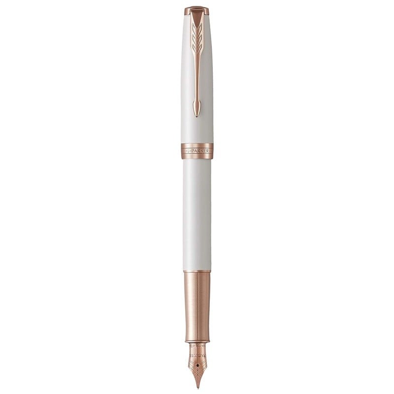 PARKER Sonnet Fountain Pen, Pearl Lacquer Rose with Gold Trim, Solid 18k Gold Medium Nib