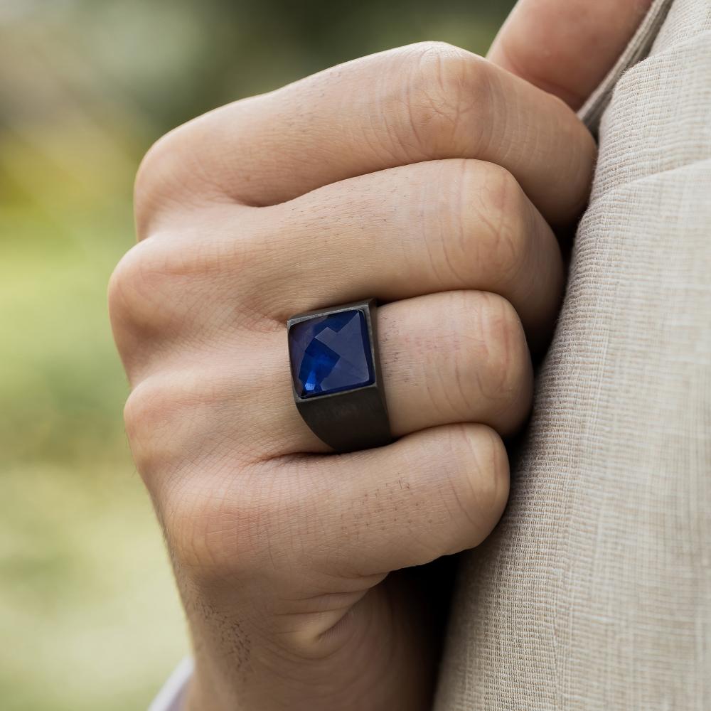 خاتم فضه كرومي مرصع بحجر زركون مميز