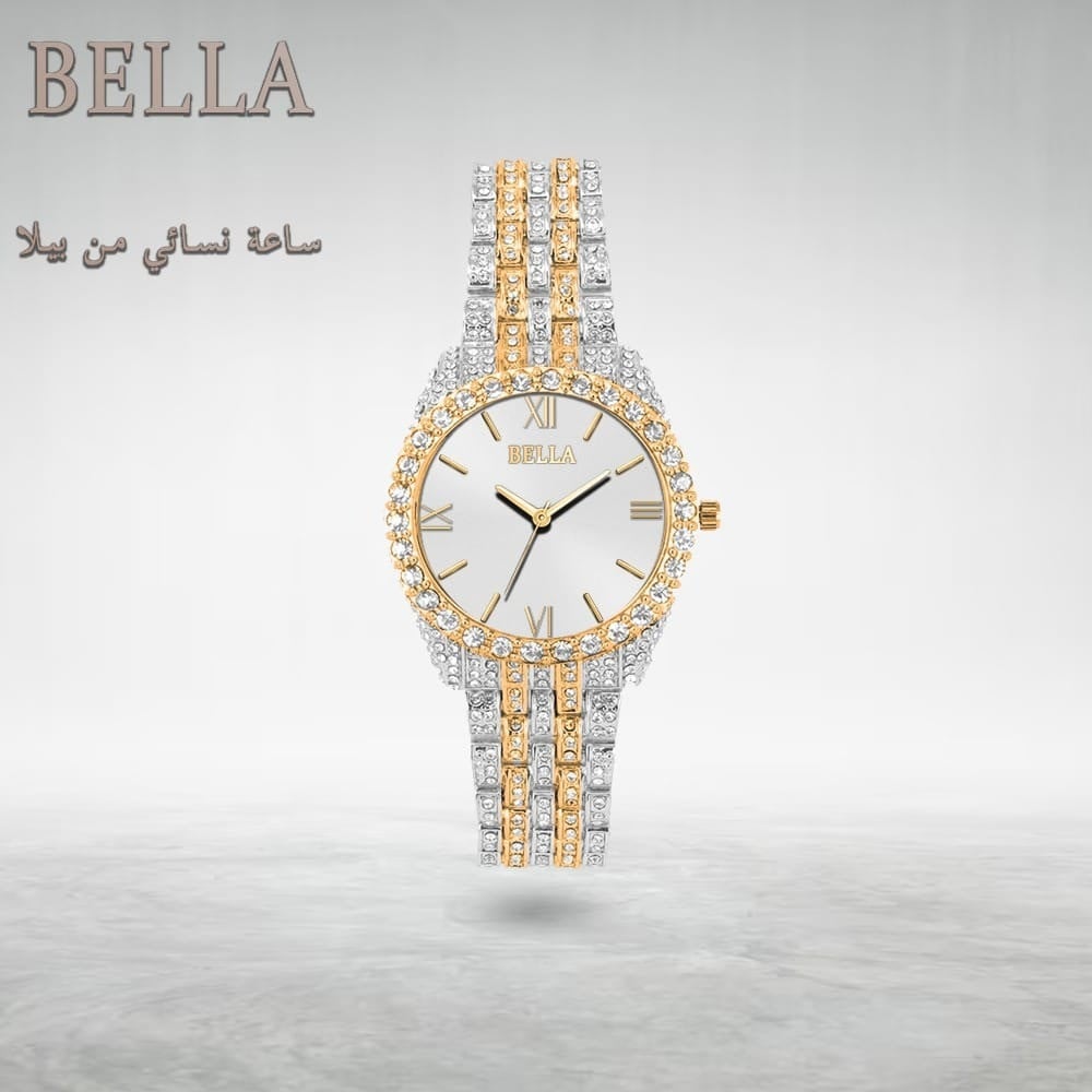 ساعة نسائية باللونين الذهبي والفضي مينا ابيض
