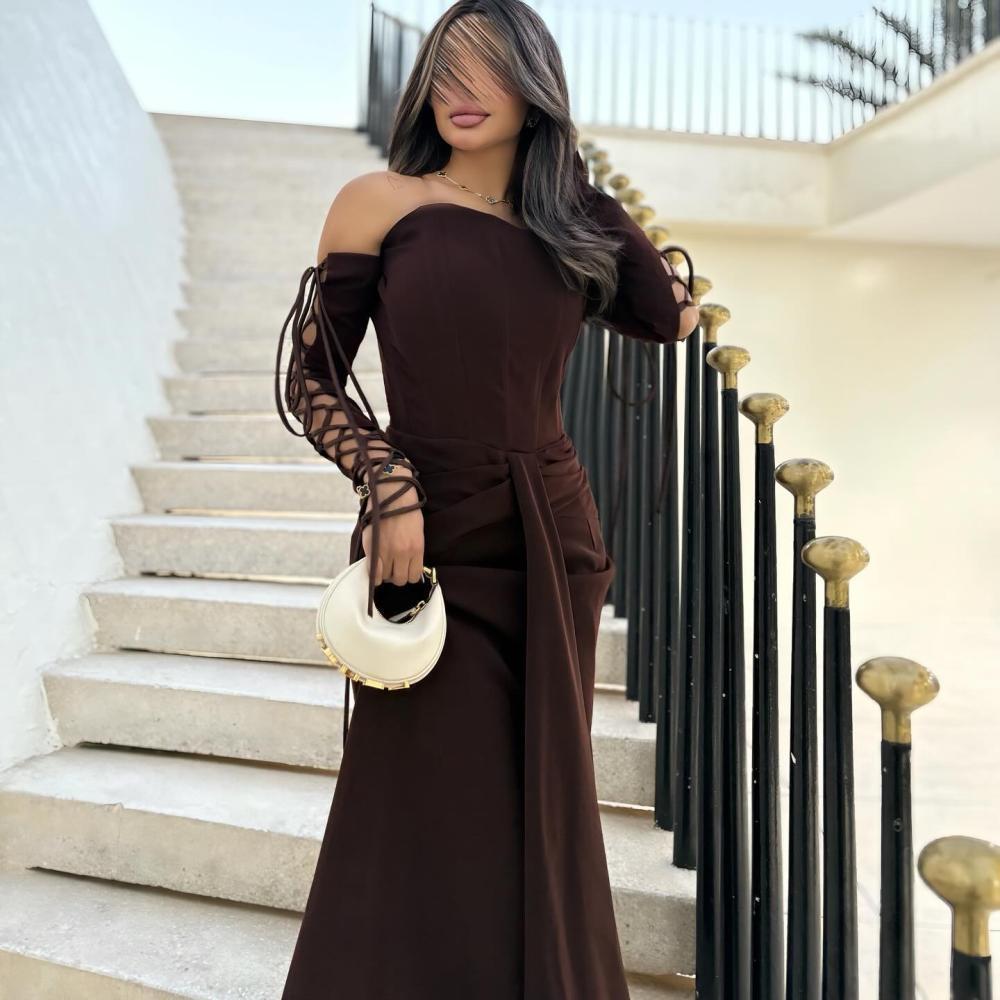 فستان ناعم طويل بني