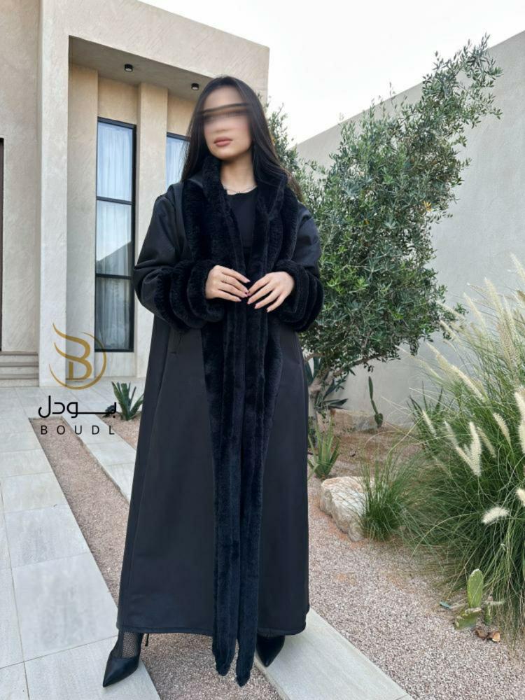 فروة نسائية شتوية جوخ فاخر مع فرو ناعم