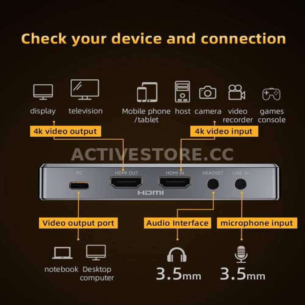 قطعة 5in1 لنقل الصوت والصورة للبث المباشر 4k144Hz واضاءة ملونة | PIVA