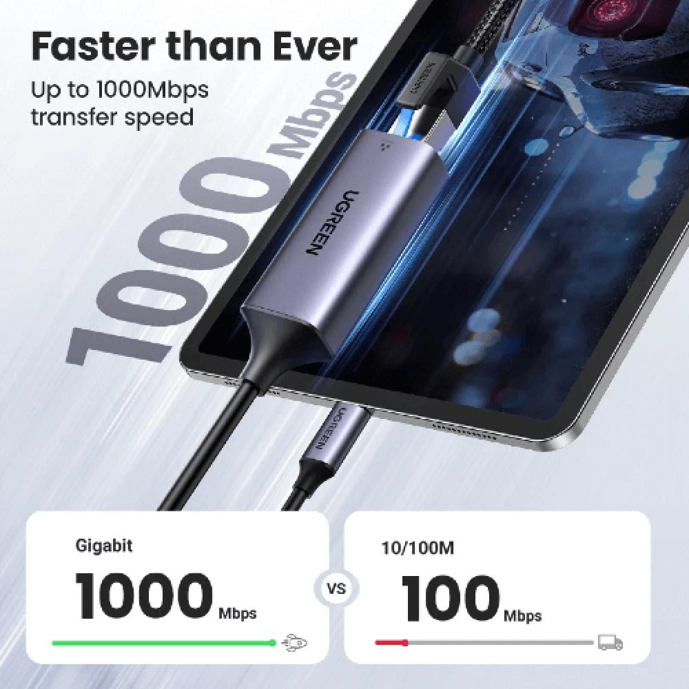 وصلة تايب سي إلى ايثرنت 1000 ميغابايت من UGREEN سرعة بنقل بيانات سريع