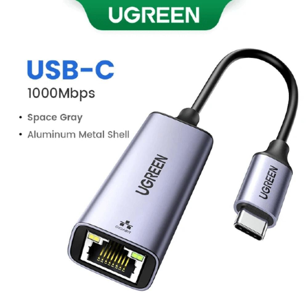 محول تايب سي من UGREEN لشبكة إيثرنت بسرعة 1000Mbps هيكل معدني رمادي