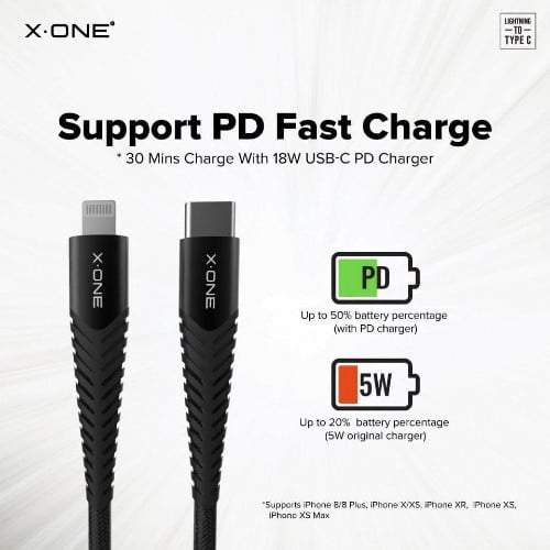 كيبل ايفون PD قماش بطول متر | X ONE