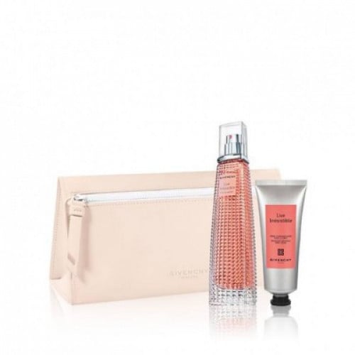 بكج عطر جيفنشي مجموعة هدايا ليف ارسيستيبل -نسائي أو دو برفيوم 75 مل + كريم مرطب للجسم 75 مل + حقيبة صغيرة للنساء