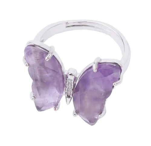 خاتم فراشه فضي جشمت ( Amethyst )