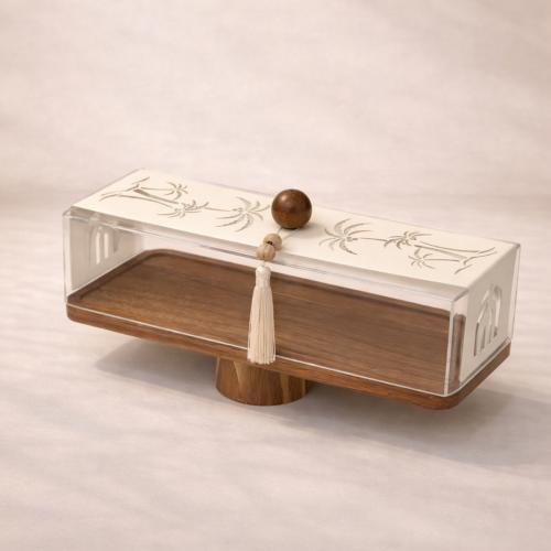 قطعة ضيافة بتصميم خشبي مع غطاء اكريلك