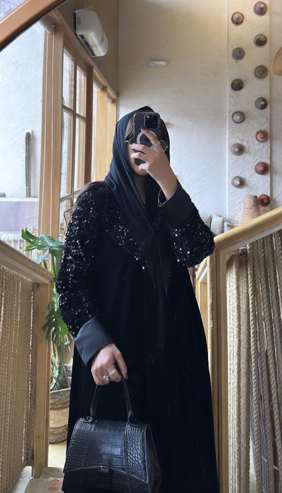 Winter abaya with black velvet and sequins