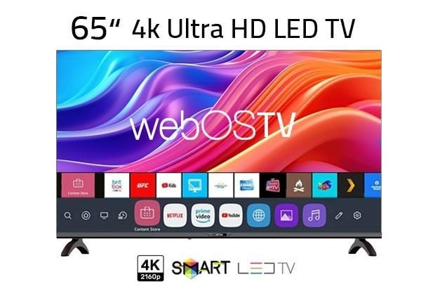 شاشة ارو 65 بوصة سمارت فور كي ويبوس بدون اطار 2 ريموت تحكم