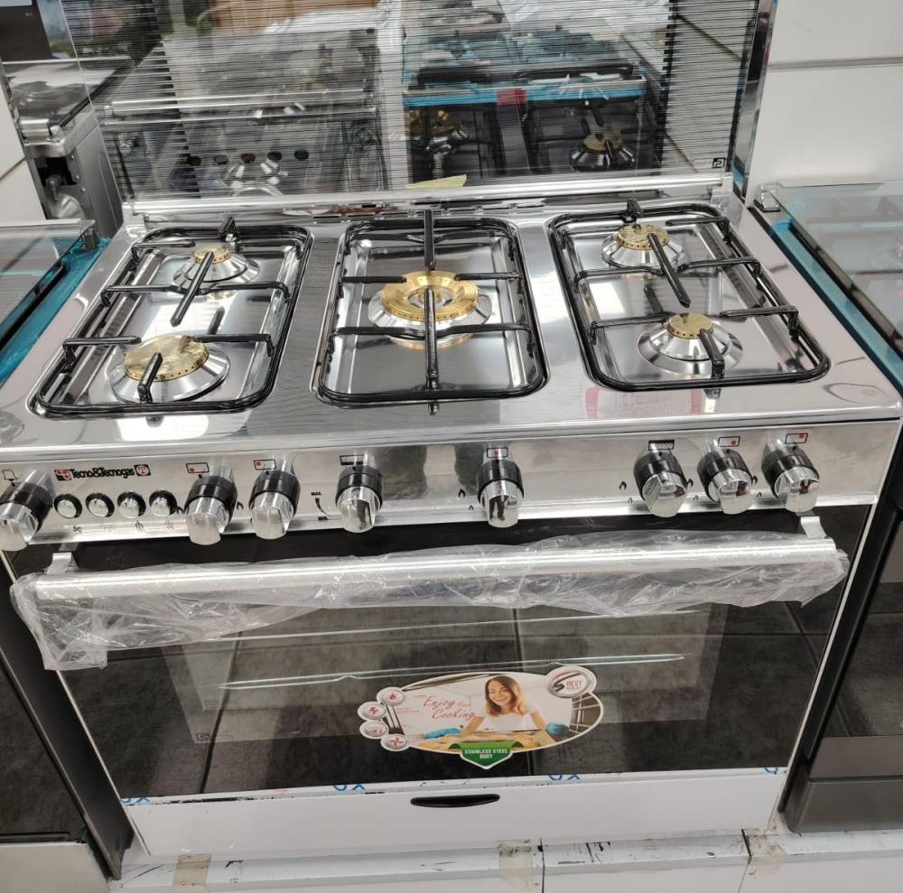 تكنو جاز فرن غاز مقاس 60×90 سم , عدد 5 شعلات نحاس , أمان كامل, إشعال ذاتي  شواية ومروحة