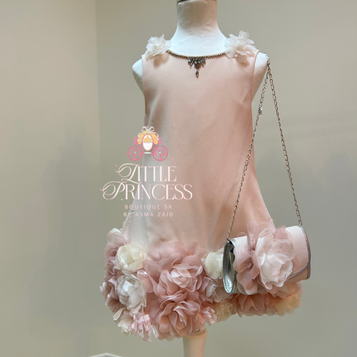 Pink rose dress فستان الجوري وردي فاتح +حقيبة