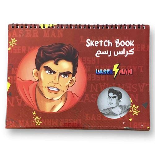 دفتر رسم سلك بتصميم رجل خارق باللون أحمر