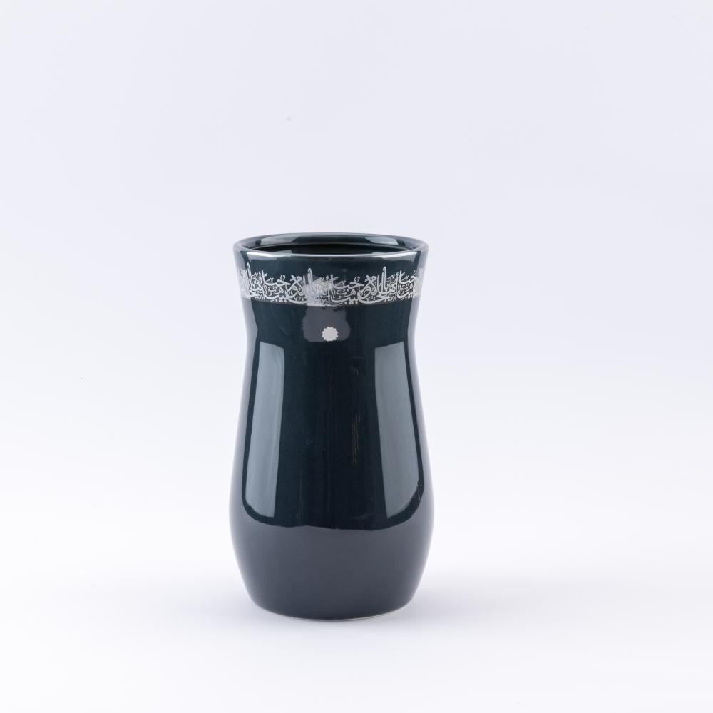 فازة زهور حجم صغير بتصميم مميز من اثير باللون الازرق والفضي مقاس 10.5x20 سم