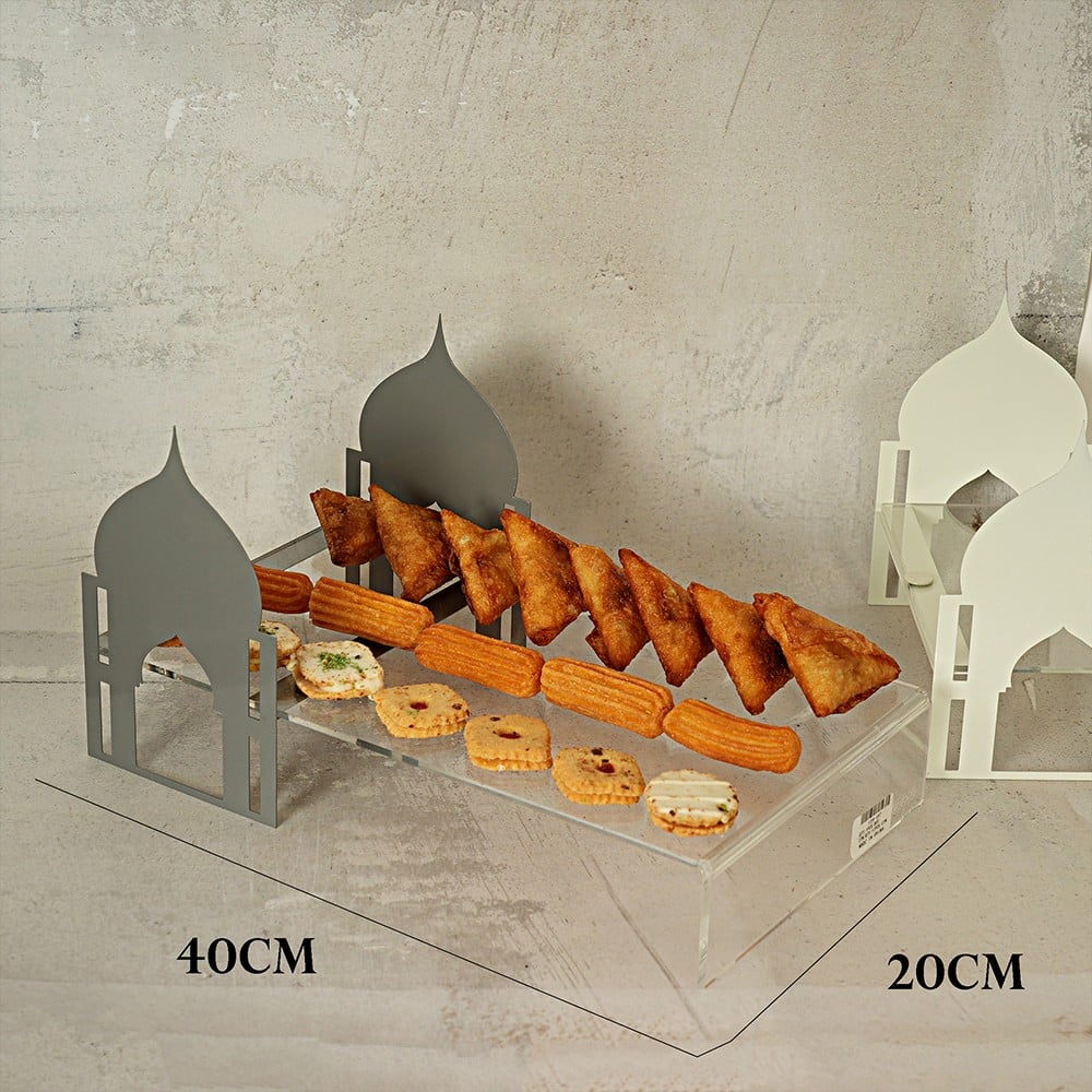 استاند تقديم الحلوي اكريلك بتصميم اسلامي معدن لون رمادي مقاس 40x20 سم