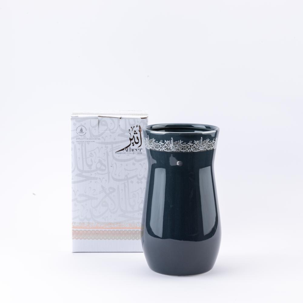 فازة زهور حجم صغير بتصميم مميز من اثير باللون الازرق والفضي مقاس 10.5x20 سم