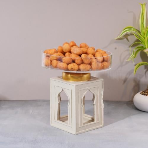 صحن تقديم اكريلك بقاعدة ريزن لون بيج مقاس 22x20x20...