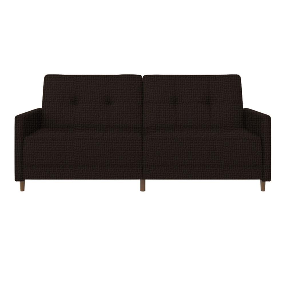 لين أريكة سرير 2x1 منجدة بالكتان لون بني غامق مقاس 193x86x85 سم